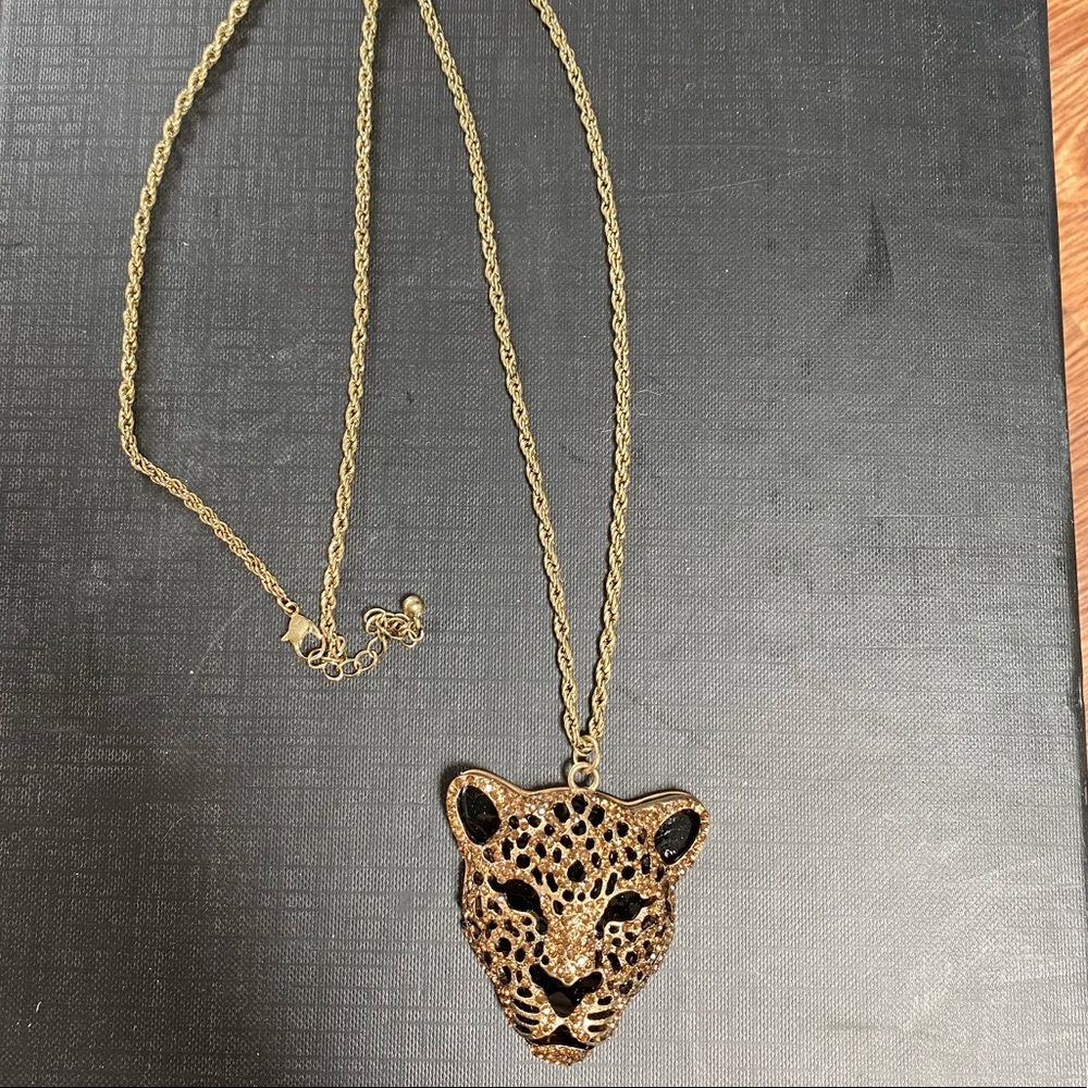 Gold Cheetah, leopard, jaguar pendant necklace